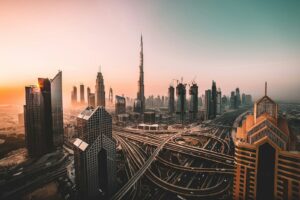 Burj Khalifa und die Skyline von Dubai